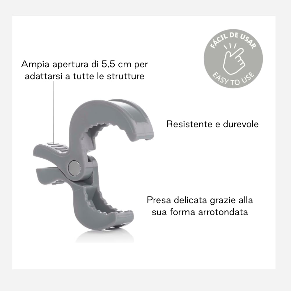 Jané Clip Passeggino Set 6 Pezzi, Pinze Universali Apertura 5,5 cm, Presa Forte per Mussole, Coperte e Giochi