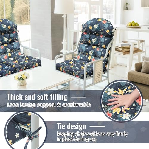 Image of Geelin 4 Pcs Outdoor Patio Chair Cushion Thick High Back Adirondack Chair Cushion Tufted Weather & Fade Resistant Anti-Slip Outside Rocking Chairs Pads with Ties 44 x 19 x 4 Inch (Flowers)