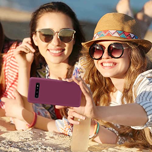 Image of DIZORO Liquid Silicone Case with Microfiber Coushioning Compatible for Samsung Galaxy S10 Plus Cover, Gel Rubber Full Body Protection - Wine Red
