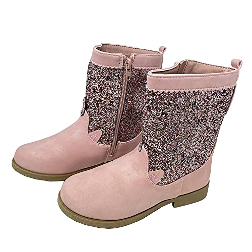 HTUK Botas de moda de unicornio con purpurina para niñas, botas de moda para niñas, botas de tobillo con cremallera, botas de moda, color coral Reino Unido, talla 7-2, coral, 40 2/3 EU Cover