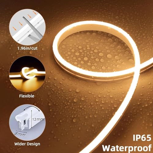 Image of Lamomo Neon LED Rope Light 32.8Ft, Warm White LED Strip Lights 1.96in /Cut, 3000K Waterproof Flexible Silicone 24V Led Strip for DIY Neon Sign Bedroom Indoor Outdoor Decor（Power Adapter Included）
