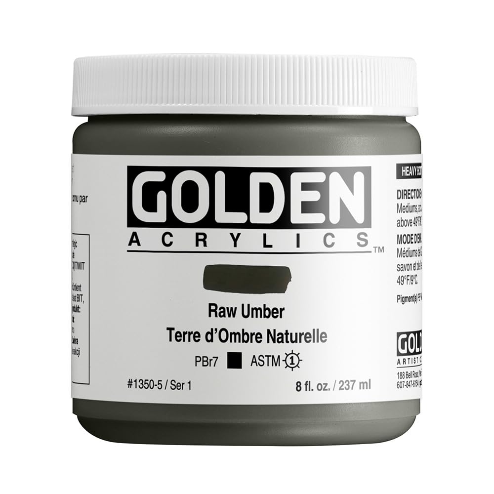 Heavy Body Acrylics by GOLDEN, Raw Umber, 8 fl. oz. Jar, Professional Acrylic Paint, Opaque