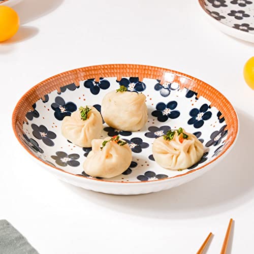 Image of YELONA Japanese Ramen Porcelain Dinner Set with 4 Soup Bowls | 4 Soup Spoons | 4 Chopsticks | 2 Plates | Microwave Safe for Lunch, Dinner, Festive Gifts (14 pcs)