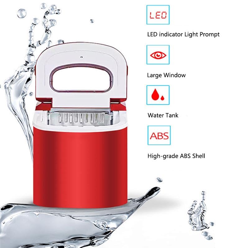 Portable Ice Maker Machine for Home - Automatic, Fast Operation, 2.2L Tank, Self-Cleaning, Compact Design, Manual Water Fill, Red - Ideal for Parties & Events