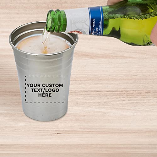 Custom Stainless Steel Beer Cups 16 oz. Set of 50, Personalized Bulk Pack - Perfect for Corporate Parties, Indoor & Outdoor Events - Silver