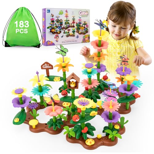 Funsland Flower Garden Building Toys - 183 PCS Girls DIY Construction Toys Set Gifts for Kids 3 4 5 6 Years Old