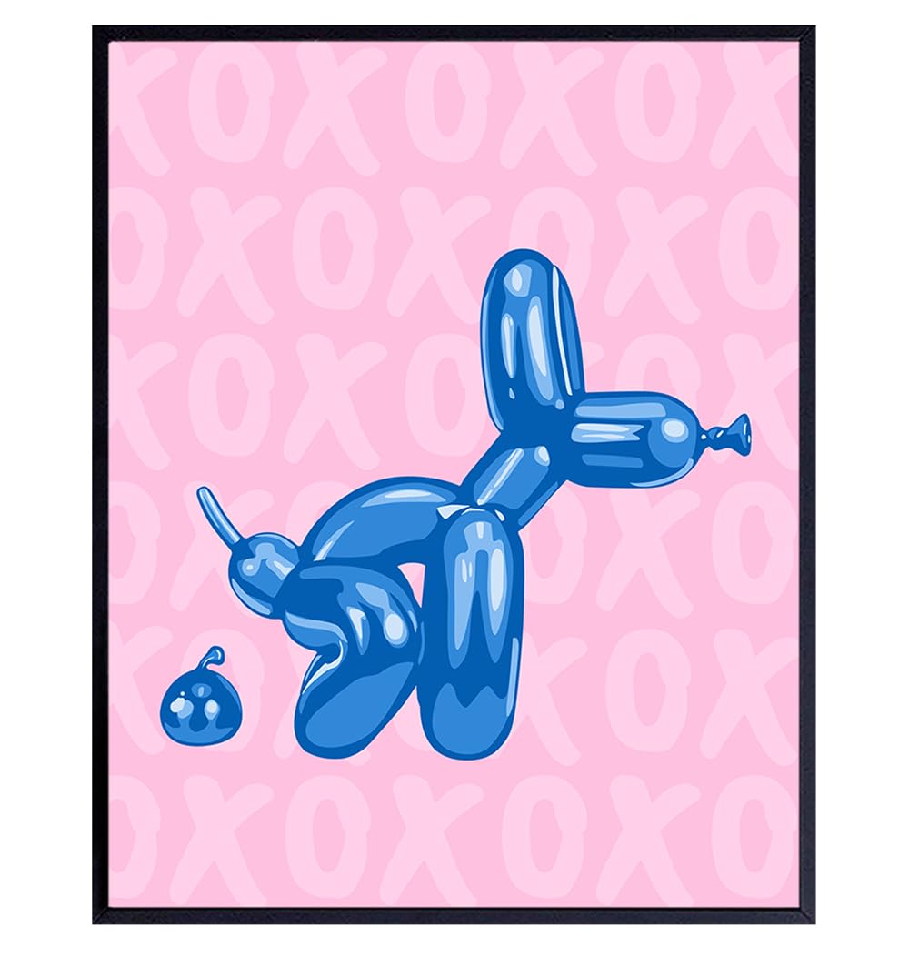 YELLOWBIRD ART & DESIGN Pink Blue Bathroom Decor - Funny Bathroom Wall Art - Cute Aesthetic Room Decor - Preppy Room Decor Balloon Dog Pop art