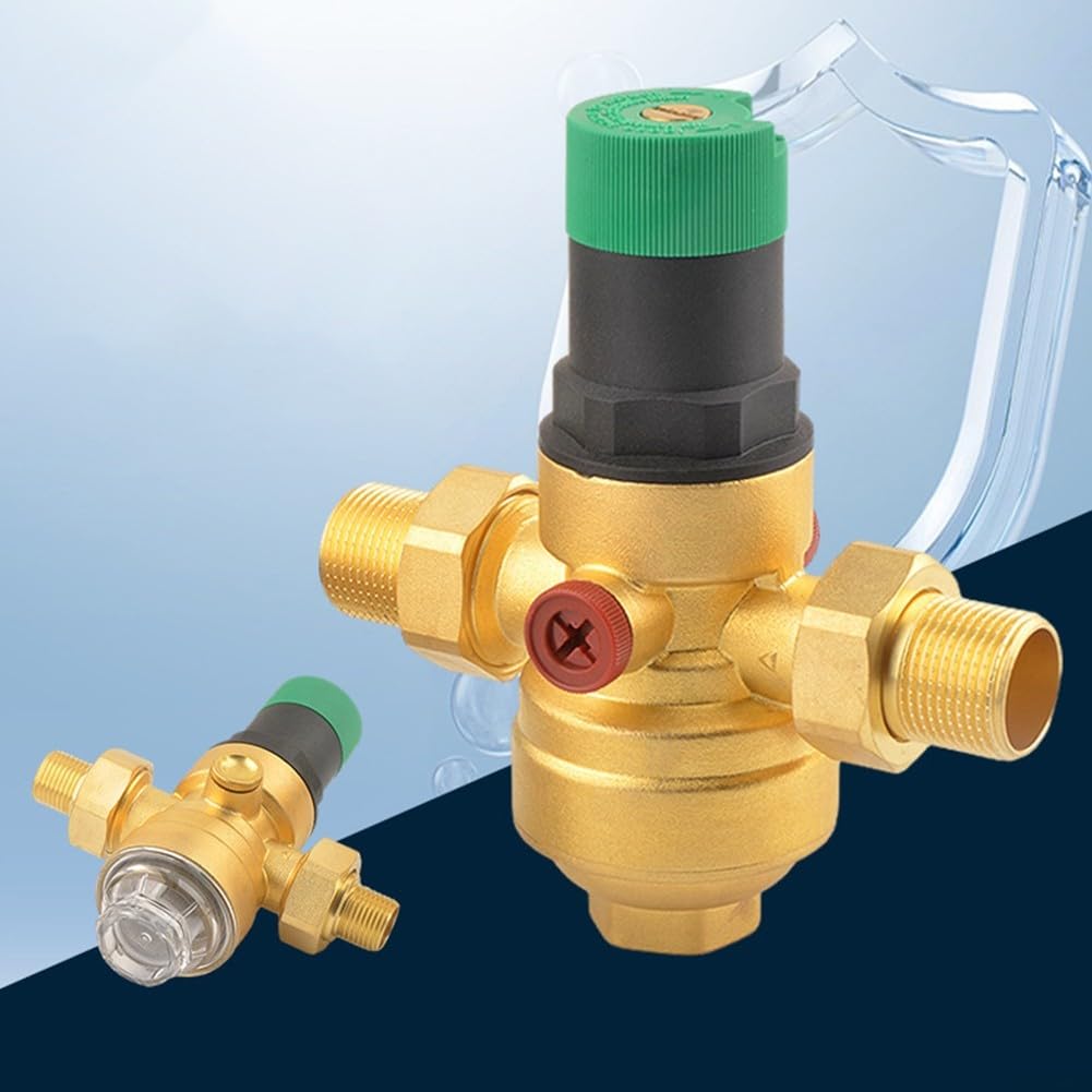 Regolatore di pressione dell'acqua con manometro accurato, 3/4" DN20 Riduttore di pressione dell'acqua in ottone/plastica 34 DN20 per manometro di precisione e filtro (ottone)