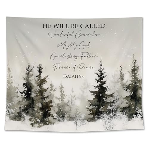 EGBTL Winter Christian Tapestry, Bible Verse Christmas Wall Tapestry for Bedroom, Rustic Winter Forest Landscape Tapestries Wall Hanging Decor for Home Bedroom Living Room, 50x60 Inches