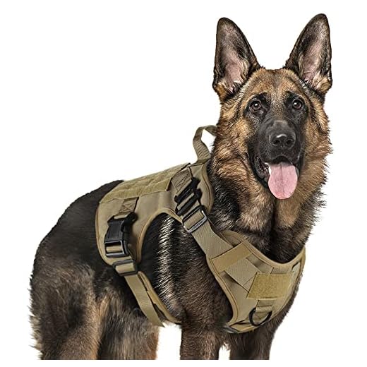 rabbitgoo Harnais Tactiques pour Chien L Marron, Gilet à Anneaux pour Chiens de Travail Militaires, Harnais Militaires Chien d’Entraînement sans Tension, avec Pinces à Sangle pour Randonnées et Chasse