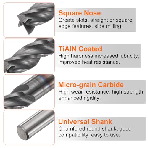 Image of HARFINGTON Carbide Square Nose End Mill Bit 1 /8 inch Cut Dia 4 Flutes TiAlN Coated Milling Cutter for Hardened Steel Metal (1 /8 inch Shank 1 /4 inch Cut Length 1-1 /2 inch Long 30 Degree Helix)