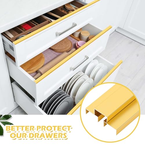 Image of MorningRo 8 Pcs Aluminum Cabinet Edge Protector for Wall Door Frame Cabinets Protection, Slip on Cabinet Door Edge Protector for Prevent Wear, Suit for Thickness Less Than 3 /4 inch(Gold)