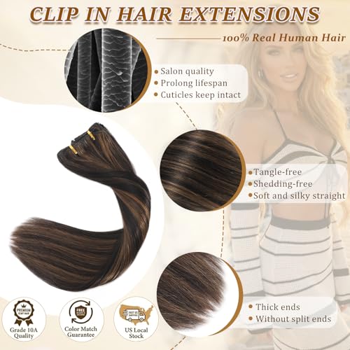 Image of Clip in Hair Extensions Human Hair Remy Balayage Hair Extensions 22inch | Real Hair Extensions Clip in Human Hair, Straight Hair Clip Ins for Easy Blend, 8PCS, 110g, Invisible, Natural Finish, Soft