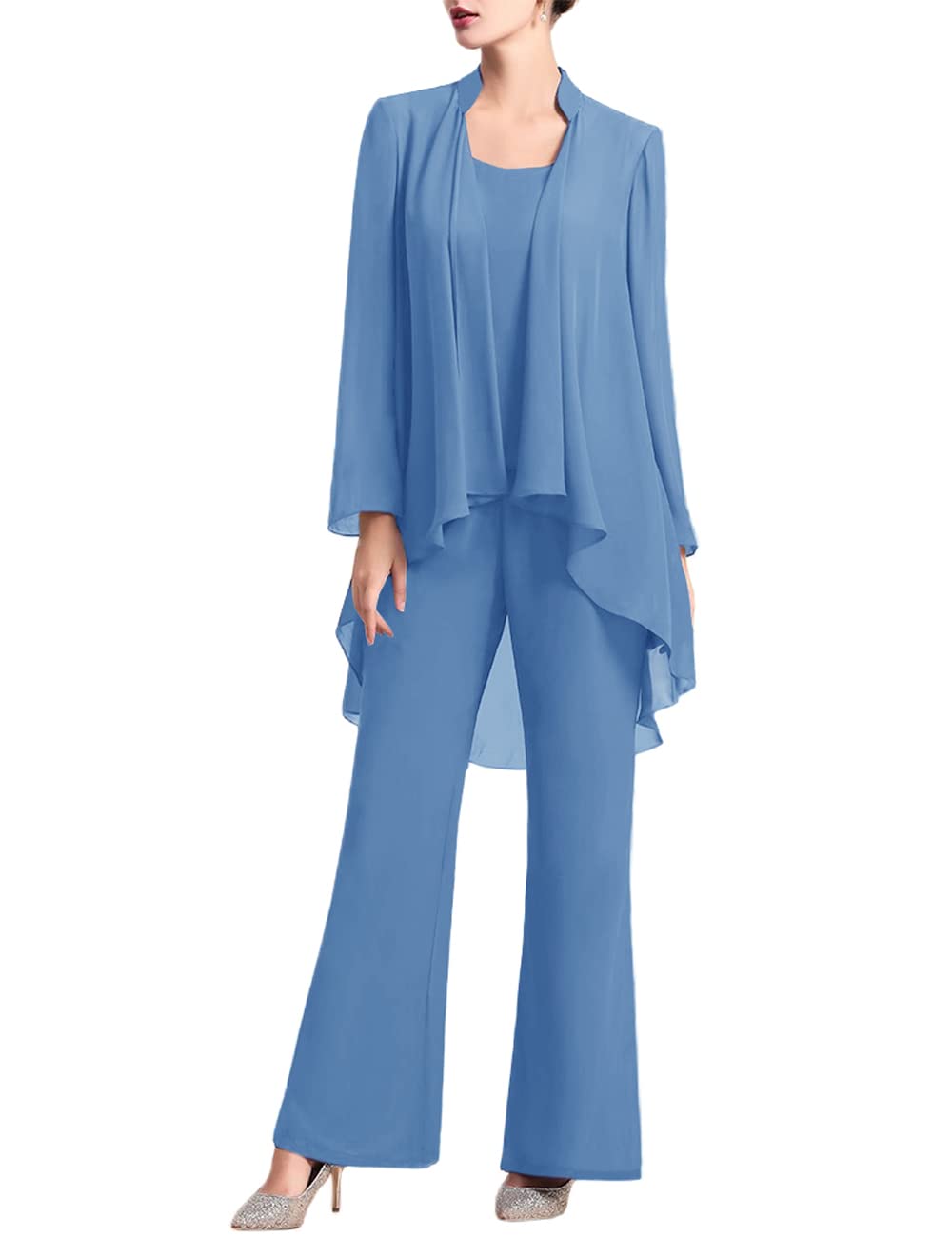 ZongqivenWomen's Mother of The Bride Pant Suits 3 Pieces Chiffon Outfit Sets for Wedding Guest Evening Party Gowns