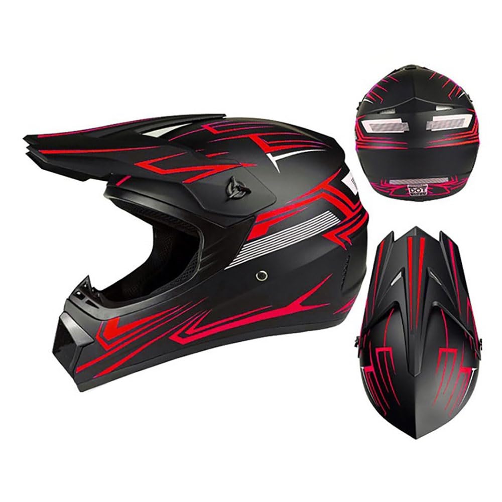 Ragazzi Bambini Moda MTB Casco da Motocross, Integrale Fuoristrada Strada Moto ATV Scooter Caschi, Discesa Enduro BMX Quad Dirt Bike Incidente Casco, con Occhiali Guanti Maschera