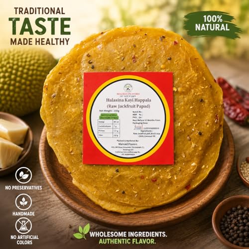 Image of Malnad Western Ghats Raw Jackfruit Papad (200gm) Pack of 3 | Product from Malnad Flavors | Fresh with No Artificial Preservatives | Naturally Prepared | Traditional Method, Thick & Crispy Halasina Happala | Packed in Vaccum Pouch