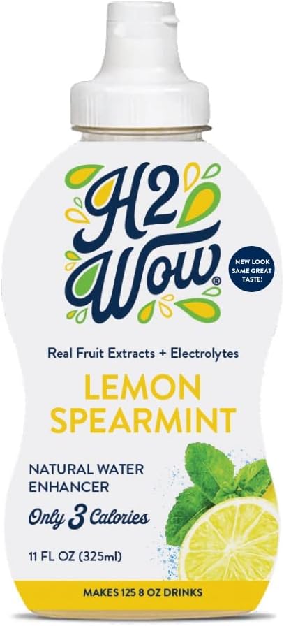 H2wOw Liquid Water Enhancer Drops – ORGANIC & Natural Extracts of Real Fruit - a Hint of Organic Stevia - Delicious Lemon Spearmint Flavored Water 11oz/125 servings