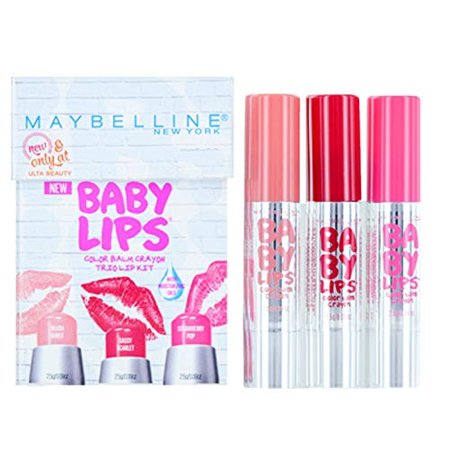 Maybelline Baby Lips Color Balm Crayon Trio Lip Set: Blush Burst, Sassy Scarlet, and Strawberry Pop