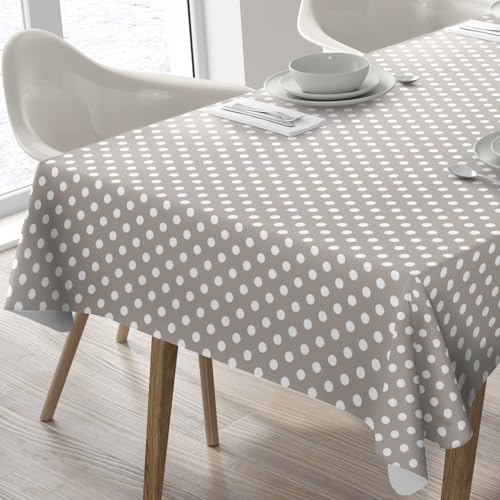 Home Direct Nappe Toile cirée PVC Rectangulaire 140 x 240 cm à Pois Beige Gris