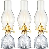 Kittmip 3 Pcs Clear Chamber Oil Lamps for Indoor Use 10.6'' Vintage Kerosene Lamp Hurricane Oil Lantern Adjustable Fire Wick Decorative Lantern for Valentines Wedding Table Decor Emergency Lighting