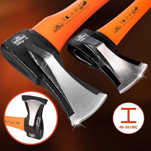 Gardebruk® Axt 2 kg Beil 1 kg Set ergonomischer Handgriff Gummischutz Universal Spaltaxt Spaltbeil Spalthammer Holzspalter – Bild 4