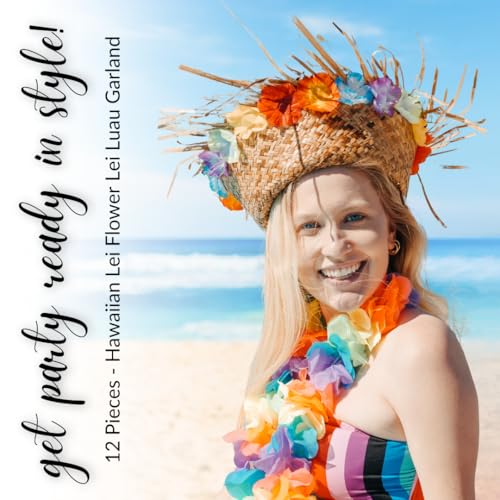 Image of VIROSA 12 Pieces Hawaiian Lei Flower Lei Luau Garland For Tropical Party Hen do Special Occasion Decorations