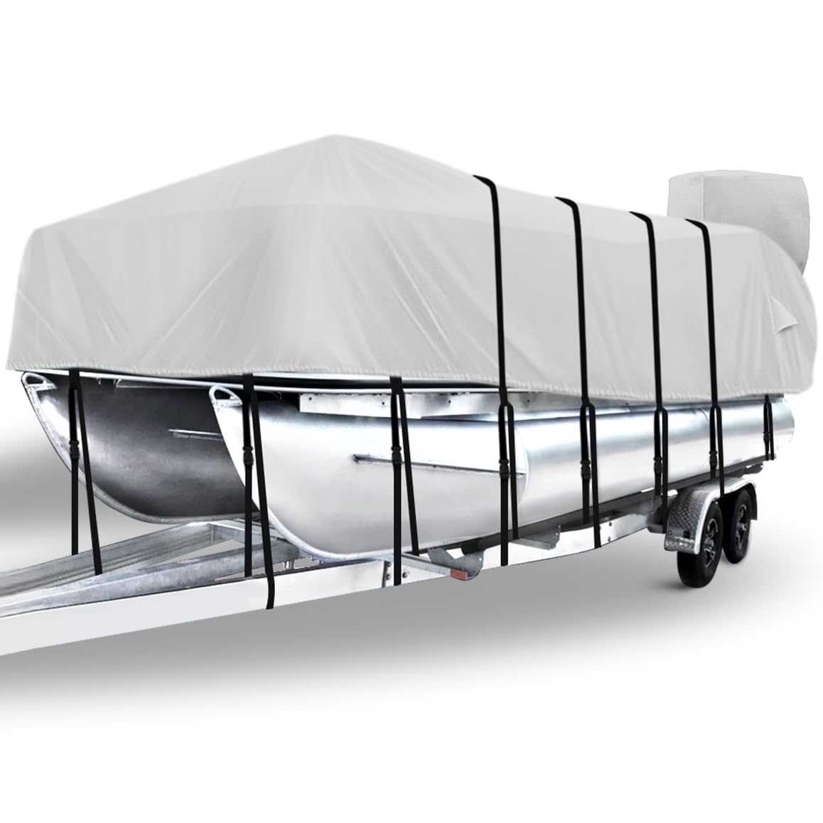 Pontoon Boat Cover 1200D Pontoon Covers Waterproof Pontoon Cover Trailerable Heavy Duty Boat Cover Pontoon Boat Cover 21ft 22ft 23ft 24ft Mooring Pontoon Cover with Motor Cover,Gray
