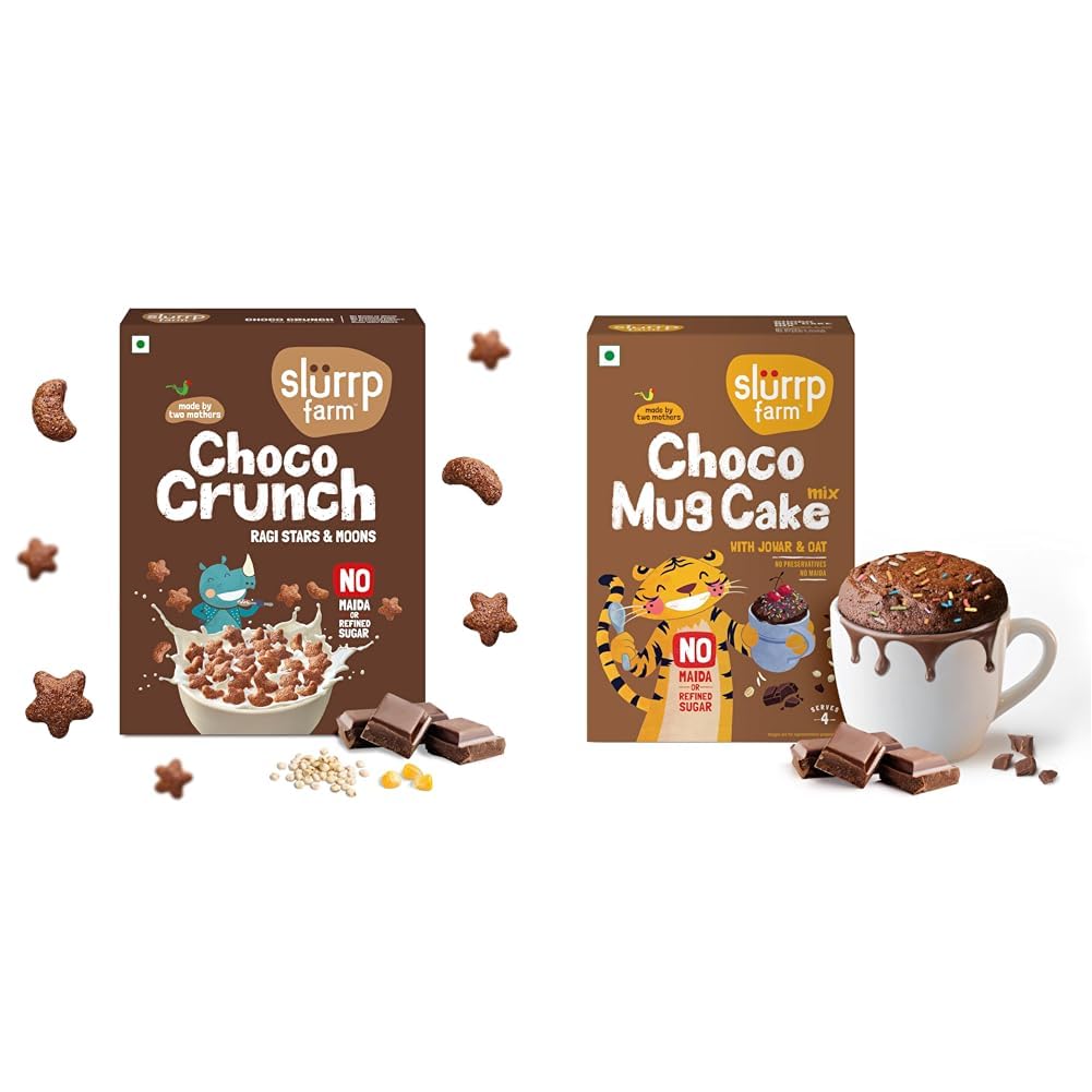 Slurrp Farm Choco Crunch Chocolate Cereal | No Maida, No Refined Sugar, No Added Colour | Ragi + Slurrp Farm NO Maida Choco Mug Cake Mix | Made with Jowar & Oat | No Refined Sugar & Eggless-image-31