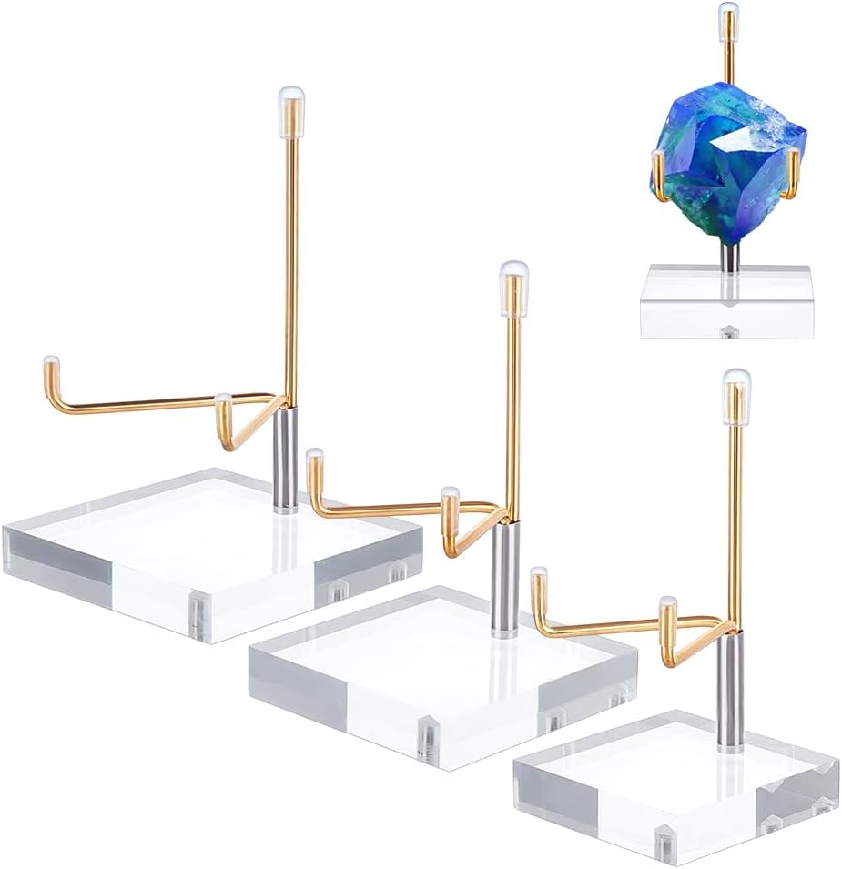 PH PandaHall Acrylic Easel Display Stand 3 Sizes Adjustable Arm Display Stand Clear Acrylic Easel Crystal Display Stand Acrylic Rock Stands Holder for Gemstones Minerals Agate Display Golden