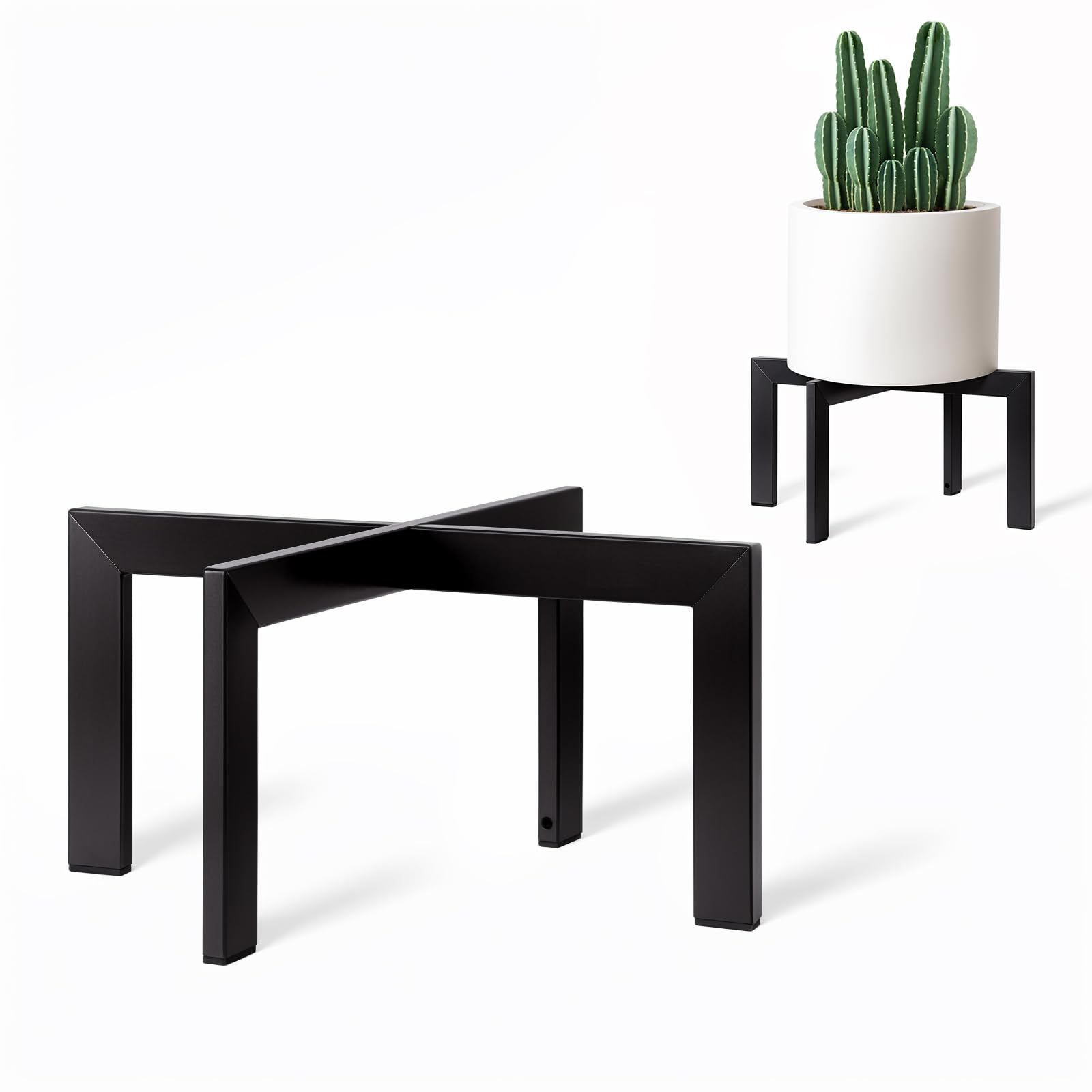 Plant Stand Indoor Outdoor,Metal Mid-Century Pot Stand,Modern Plant Holder Rattan Flower Plant Stool,Low Short Plant Stands for Indoor Fit 5-12 Inch Pot,Black(Pot & Plant Not Included)-image-2