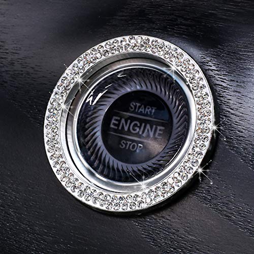 Image of ToBeQueen Car Bling Ring Crystal Car Stickers Rings Womens Car Decals,2Pcs Push Start Button Bling Ignition Ring Sticker,Bling Car Interior Accessory for Women,Silver