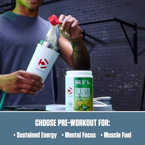 Image of Dymatize Energyze Pre Workout Powder for Men and Women, Lemon Lime Flavor, 150mg Caffeine, 5g BCAAs, Performance Blend of L-Theanine, L-Tyrosine, L-Citrulline, No Sugar, 30 Servings