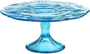 Cake Plate - Inverted Thistle - American Made - Mosser Glass USA - Small Bermuda Blue