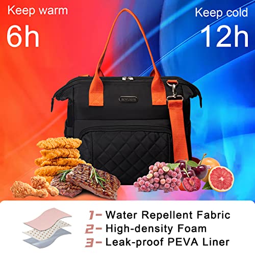 Honymum Lunch Bag Women,16L Insulated Lunch Box Tote Bag For Work,Leak Proof Lunch Cooler Bag With Bottle Holder&Adjustable Shoulder Strap,Lunchbag,Adult Lunchbox For Picnic,Beach,Black #TOP3