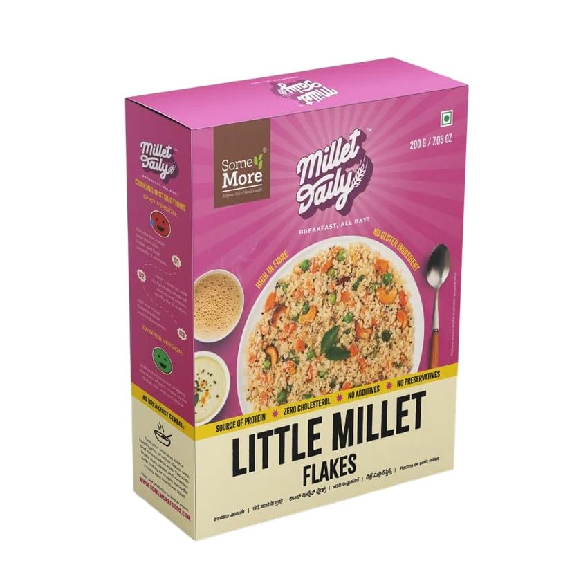 SOME MORE Little Millets Flakes 200g | Crispy Grain Flakes Little Millet Based | Light Cereal Mix Bowl | Crunch Breakfast Pack | Quick Soak Grain | Natural Crisp Food Mix | Ready Morning Cereal Pack-image-3
