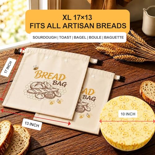 XL Beeswax Bread Bags for Sourdough, 2 Pack with Removable Liner - image 4
