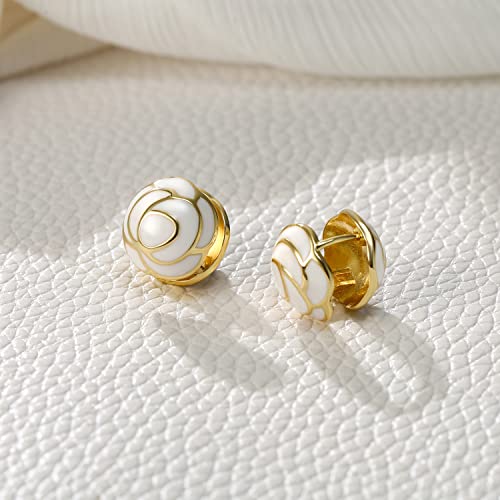 Elequeen Fashion Style Clear Enamel Flower Hoop Earrings 18K Gold Plated Hypoallergenic Earrings Jewelry Gift For Women Girls #TOP4