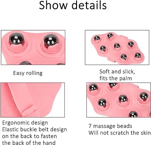 Image of RIVAAN's Palm Shaped Massage Glove, a portable manual massager with 7x 360-Degree magnetic roller balls for a deep tissue massage, for relieving muscle pain of the entire body (Pink - 1 Pcs)