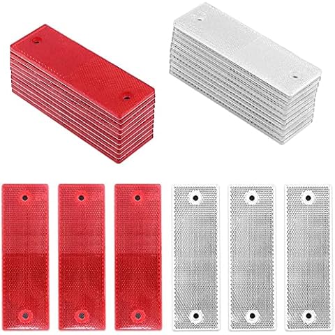 12 Pieces Truck Reflectors, Car Reflector Sticker, Reflector Sticker Warning Plate, Universal Plastic Red/White Reflector Rectangle Side Marker for Truck, Trailer, Lorry Caravan Car (2 Colors) Cover