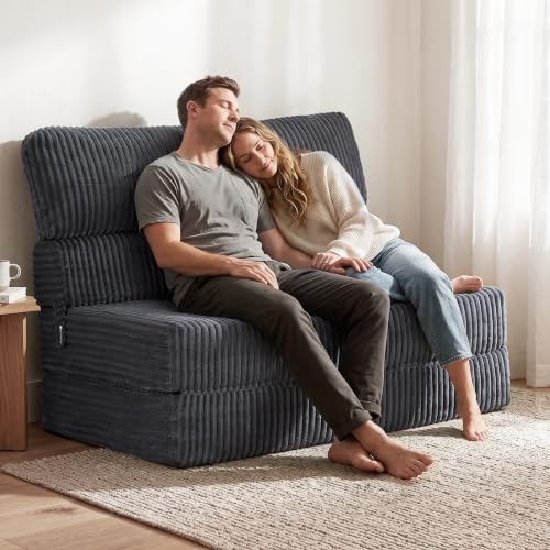 Image of Convertible 4-in-1 Folding Sofa Bed 54 inch Loveseat Boneless Sleeper Couch Foldable Chaise Lounger & Mattress Pocket Coils+Foam Medium Support, Portable No Assembly for Living Room /Bedroom, Full