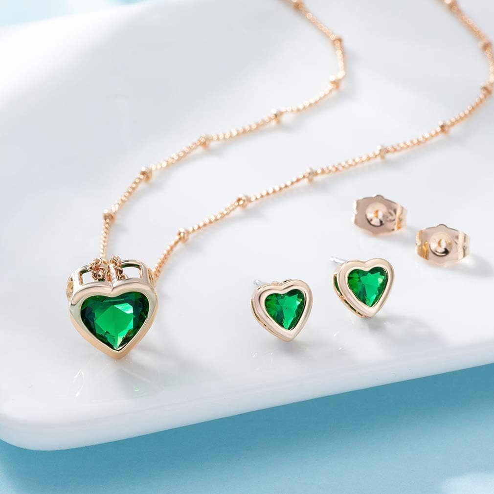 EVEVIC Austrian Crystal Heart Pendant Necklace Earrings for Women 14K Gold Plated Hypoallergenic Jewelry Set