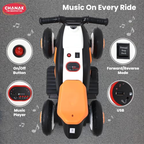 Image of Chanak Giggly Wheels Electric Kids Bike, 4 Wheel Ride On ATV for Boys & Girls, Quad Bike with Music, LED Lights, Forward Reverse Function & Rechargeable Battery Electric Bike for Kids 3+