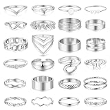 iF YOU 25 Pcs Silver Knuckle Rings Set for Women, Vintage Boho Stackable Finger Midi Rings, Simple Stacking Cute Rings Pack Trendy Stuff Jewelry