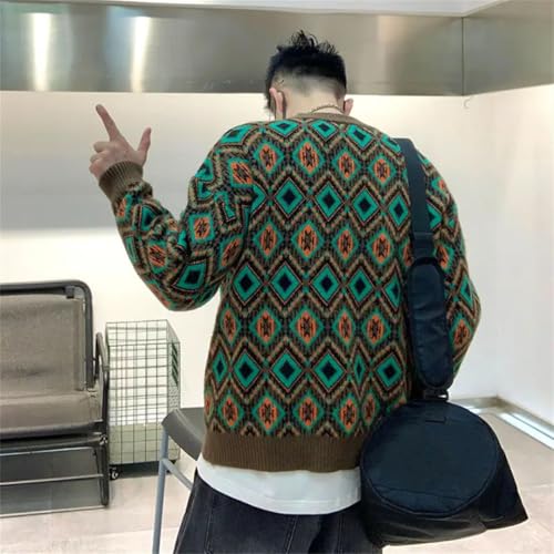 Men's Autumn Winter Round Neck Long Sleeve Printing Pullover Sweater Casual Loose Knitting Tops3