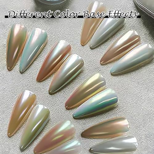 Weiße Perle Chrom Nagelpuder - Gold Silber Chrome Pulver Nägel Glazed Donut Nail Powder, Spiegeleffekt Metallic Cromepulver Nägel Glitzer Nagelpuder Nail Design für DIY-Salon