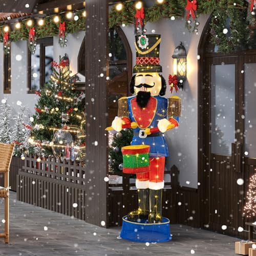 GOPLUS Weihnachten Nussknacker Figur groß, beleuchtete Weihnachtsdeko...