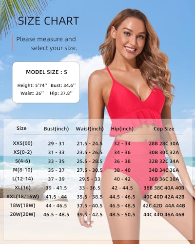 Image of Women Ruffle Bikini Set High Waisted Tummy Control Two Piece Swimsuits | Ruffle,High Waisted,Tummy Control,Removable Bra Pads,Adjustable Shoulder Straps,Full Coverage