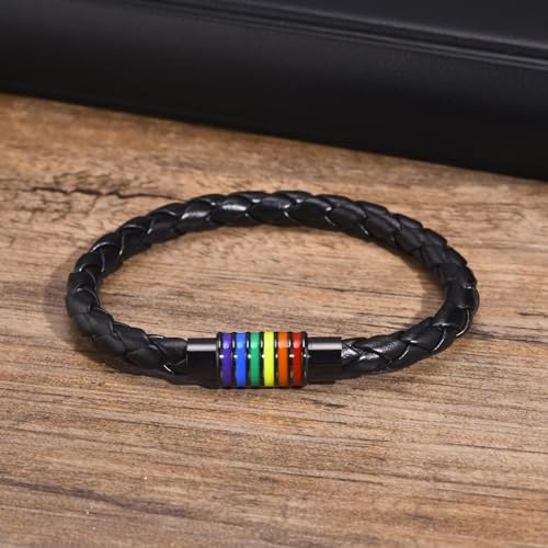 Nanafast Titanium Stainless Steel Rainbow LGBT Pride Bracelet Handmade Braided LGBTQ Pride Bracelets PU Leather Weave Plaited Wristband Jewelry3