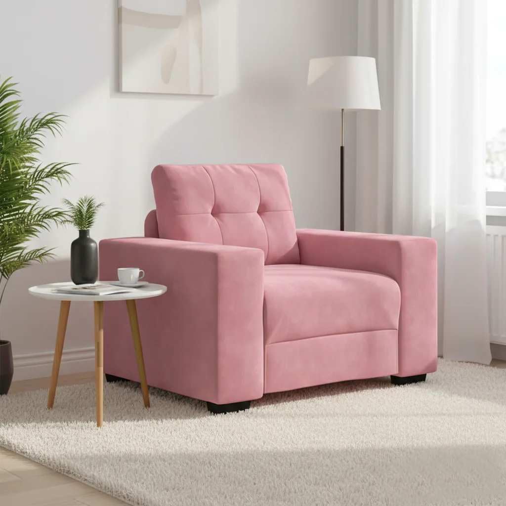 Fotel różowy aksamit 100 x 78 x 80 cm z wytrzymałą ramą ze sklejki i stali, wyściełany, funkcja relaksu, nie zajmuje dużo miejsca, do salonu, pokoju gościnnego i wszechstronnego zastosowania