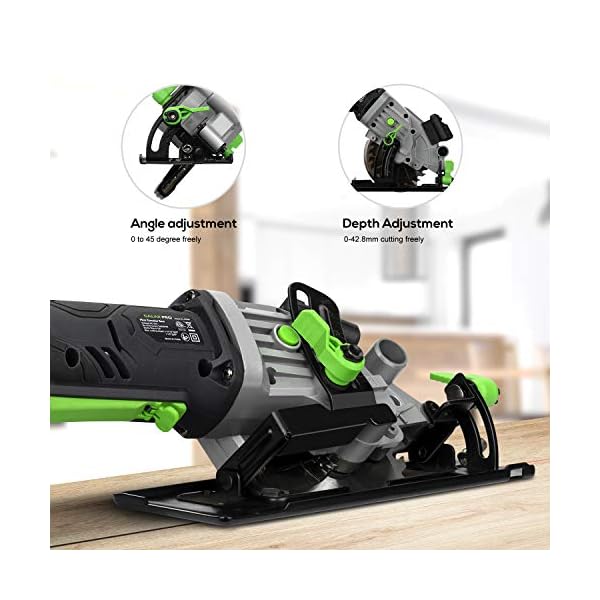 GALAX PRO Akku Kreissägen, 20V (2,0 Ah Akku mit Ladegerät) Laserführung, 2 x Kreissägeblatt-Ø115mm, 3400RPM, 45… – Bild 5